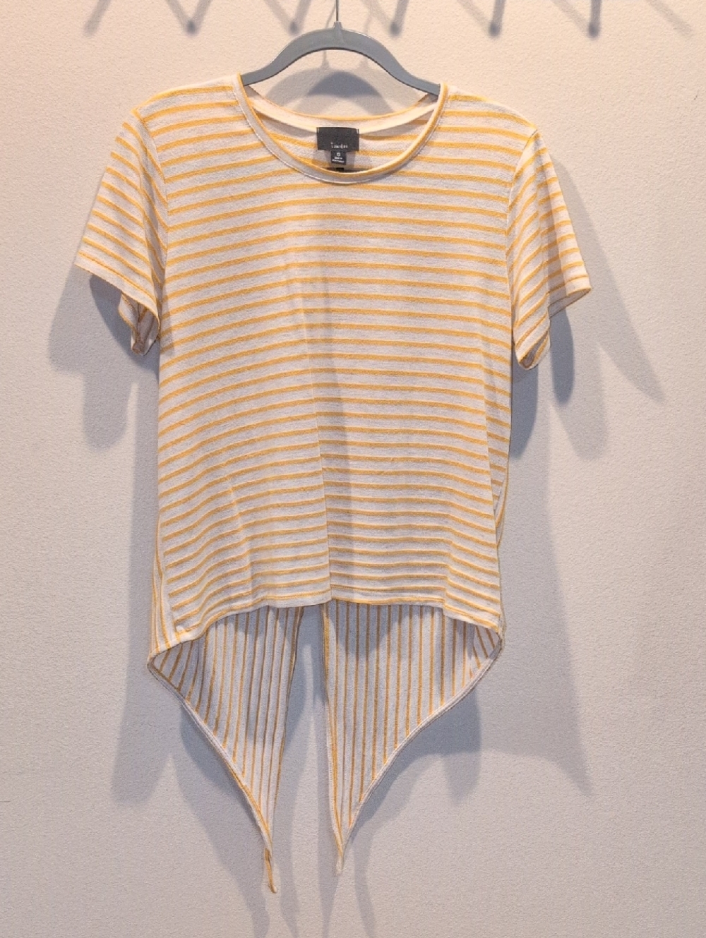 Lumiere Yellow Stripe High-Low Tie Tee, Size Small